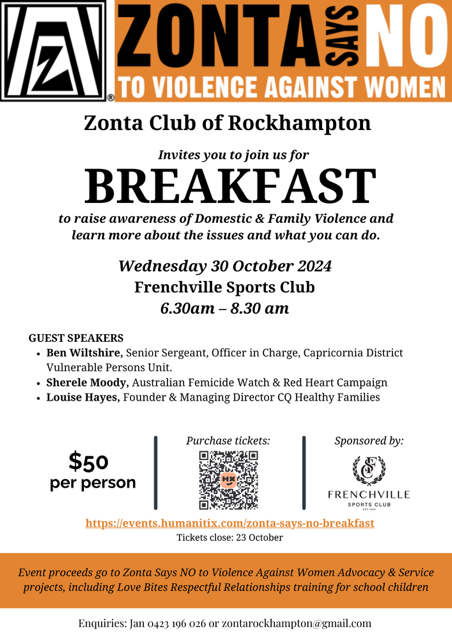 Zonta Rockhampton - Zonta Says NO Breakfast @ Frenchville Sports Club